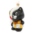 Załaduj obraz do przeglądarki galerii, Czarny Kot z prezentem Szklana Ozdoba Kotek w czapce