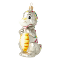 Load image into Gallery viewer, Silver Confetti Dinosaur Premium christmas glass ornament 2020-087