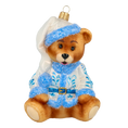 Load image into Gallery viewer, Teddy bear with a folk motif. Handmade Glass Christmas ornament. 2020-194