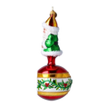 Load image into Gallery viewer, Glass Holly Flower Santa Claus on a reflector ball Handmade Glass Christmas ornament 2022-078