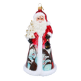 Load image into Gallery viewer, Santa with Cardinal and Village Handmade Glass Christmas ornament 2022-083