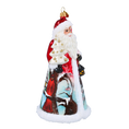 Load image into Gallery viewer, Santa with Cardinal and Village Handmade Glass Christmas ornament 2022-083