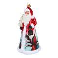 Load image into Gallery viewer, Santa with Cardinal and Village Handmade Glass Christmas ornament 2022-083