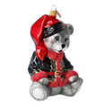 Załaduj obraz do przeglądarki galerii, Festive Bear in a Holiday Hat Teddy Bear Handmade Glass Christmas ornament. 2022-373