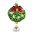 Load image into Gallery viewer, Emerald Mistletoe with Ruby Bow Premium christmas glass ornament 2022-602