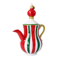 Załaduj obraz do przeglądarki galerii, Holiday Stripe Tea Pot Free Blowing Glass Ornament 2026-127