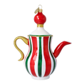 Załaduj obraz do przeglądarki galerii, Holiday Stripe Tea Pot Free Blowing Glass Ornament 2026-127
