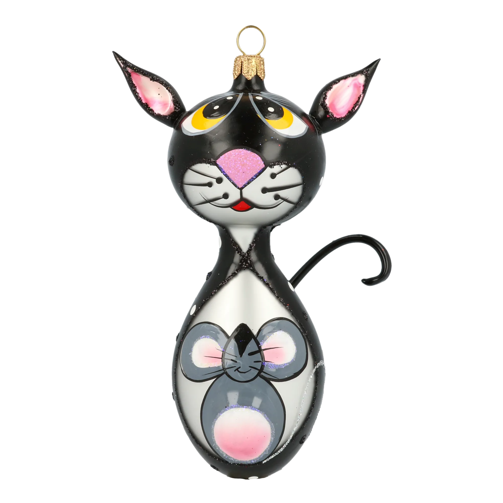 Gold-Eyed Whiskered Cat with Mouse