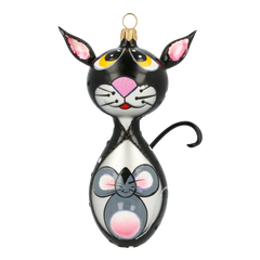 Gold-Eyed Whiskered Cat with Mouse