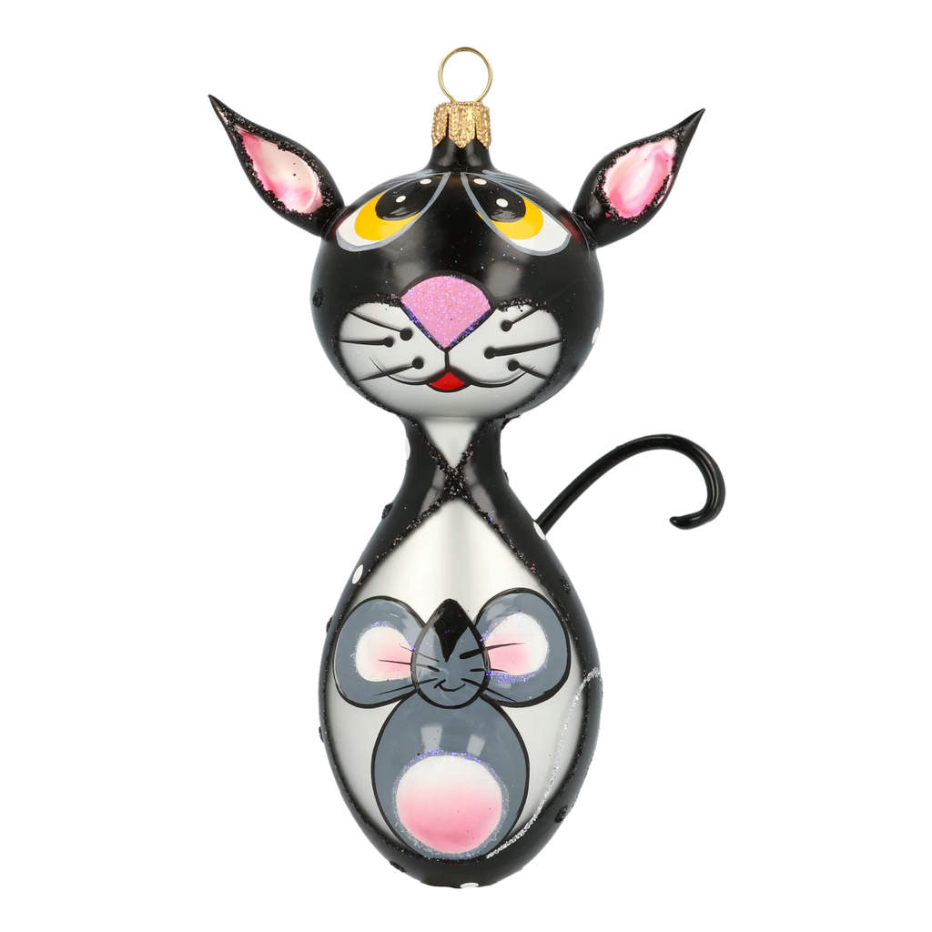 Vigilant Feline Heart | Hand-Painted Glass Ornament | Blubom 2020-018