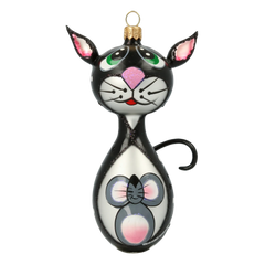 Emerald-Eyed Whiskered Cat with Mouse