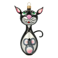 Załaduj obraz do przeglądarki galerii, Christmas Ornament - Black Cat with Mouse. Handmade Glass Christmas ornament. 2020-019
