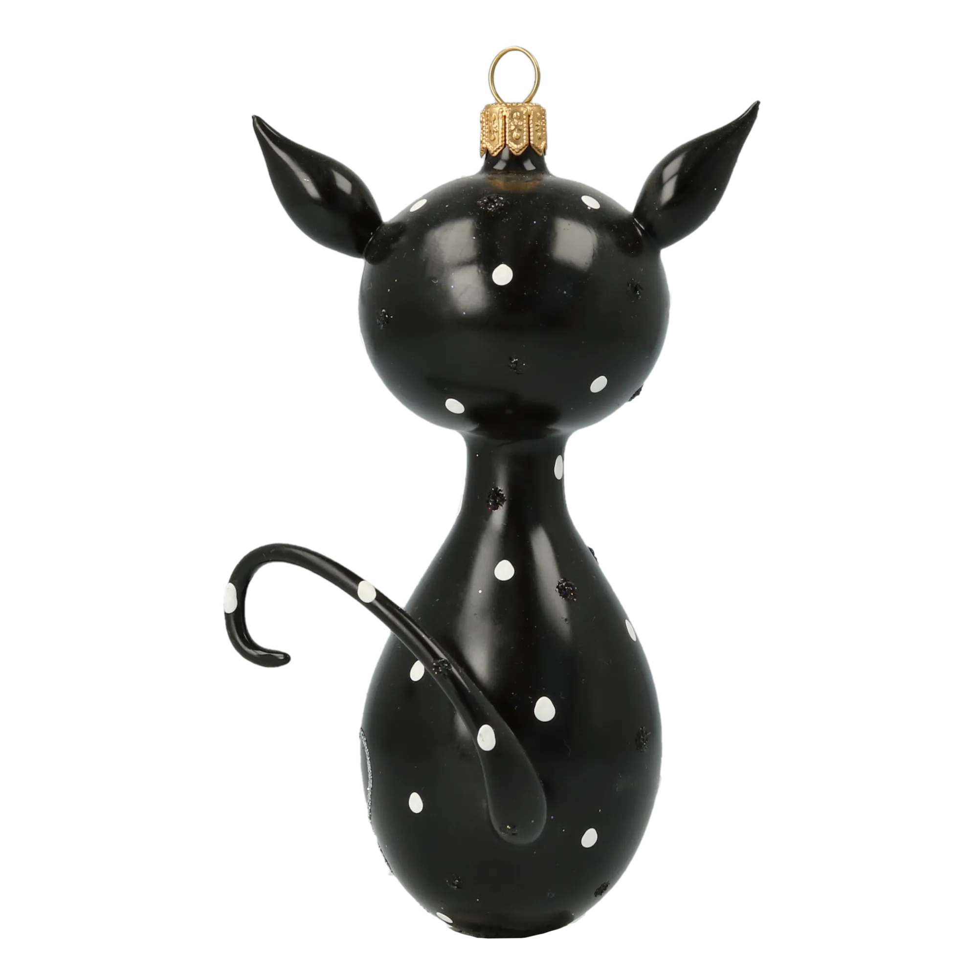 Christmas Ornament - Black Cat with Mouse. Handmade Glass Christmas ornament. 2020-019