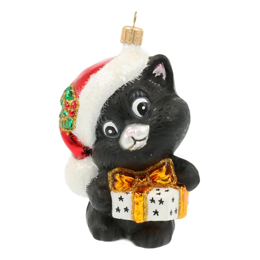Festive Midnight Kitten Premium christmas glass ornament 2020-020