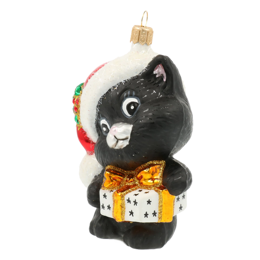 Festive Midnight Kitten Premium christmas glass ornament 2020-020