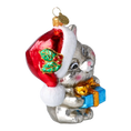 Załaduj obraz do przeglądarki galerii, Kotek Mikołaj z prezentem Szklana Ozdoba Kot
