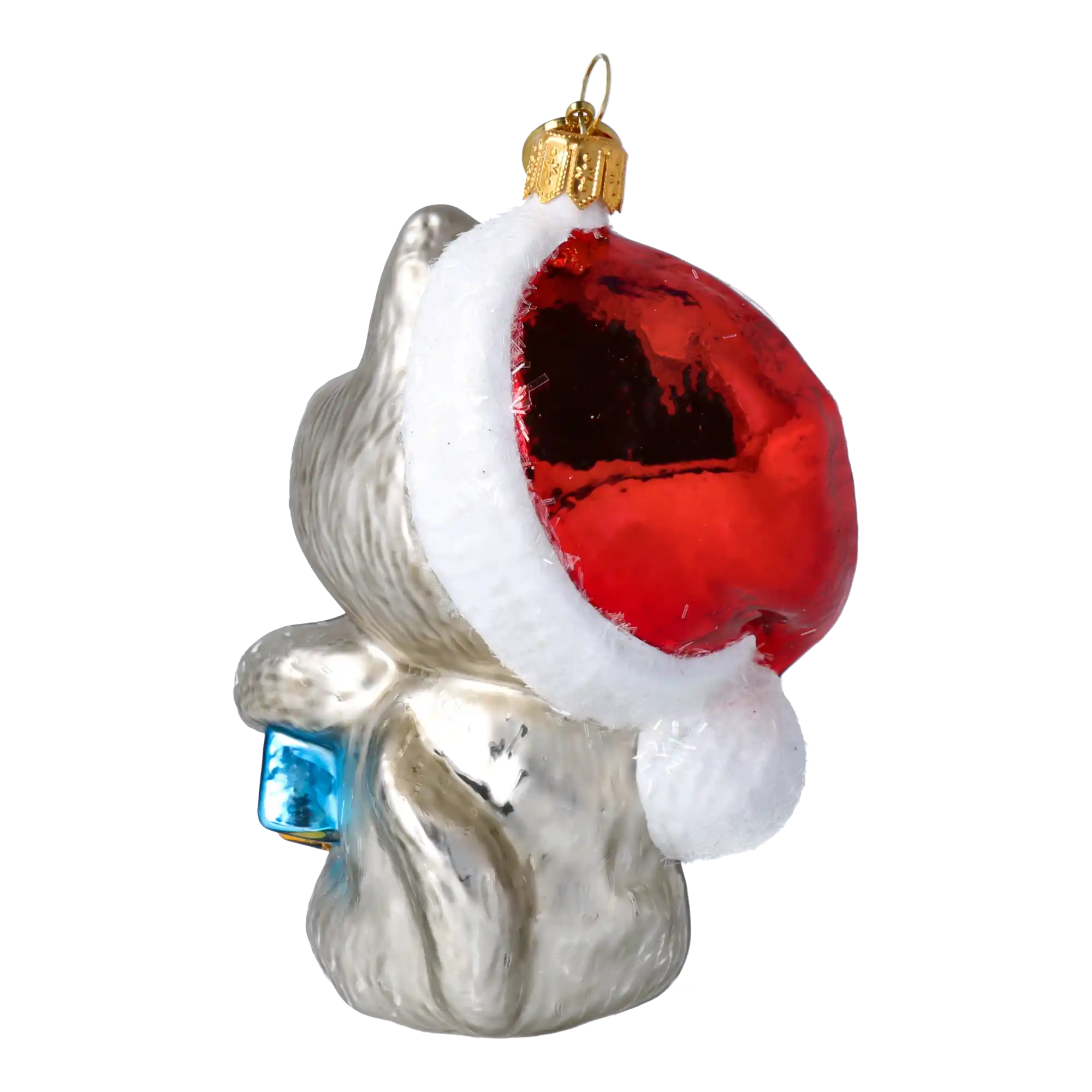 Kotek Mikołaj z prezentem Szklana Ozdoba Kot