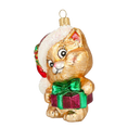 Załaduj obraz do przeglądarki galerii, Kot z prezentem Szklana Ozdoba Kotek w czapce Mikołaja
