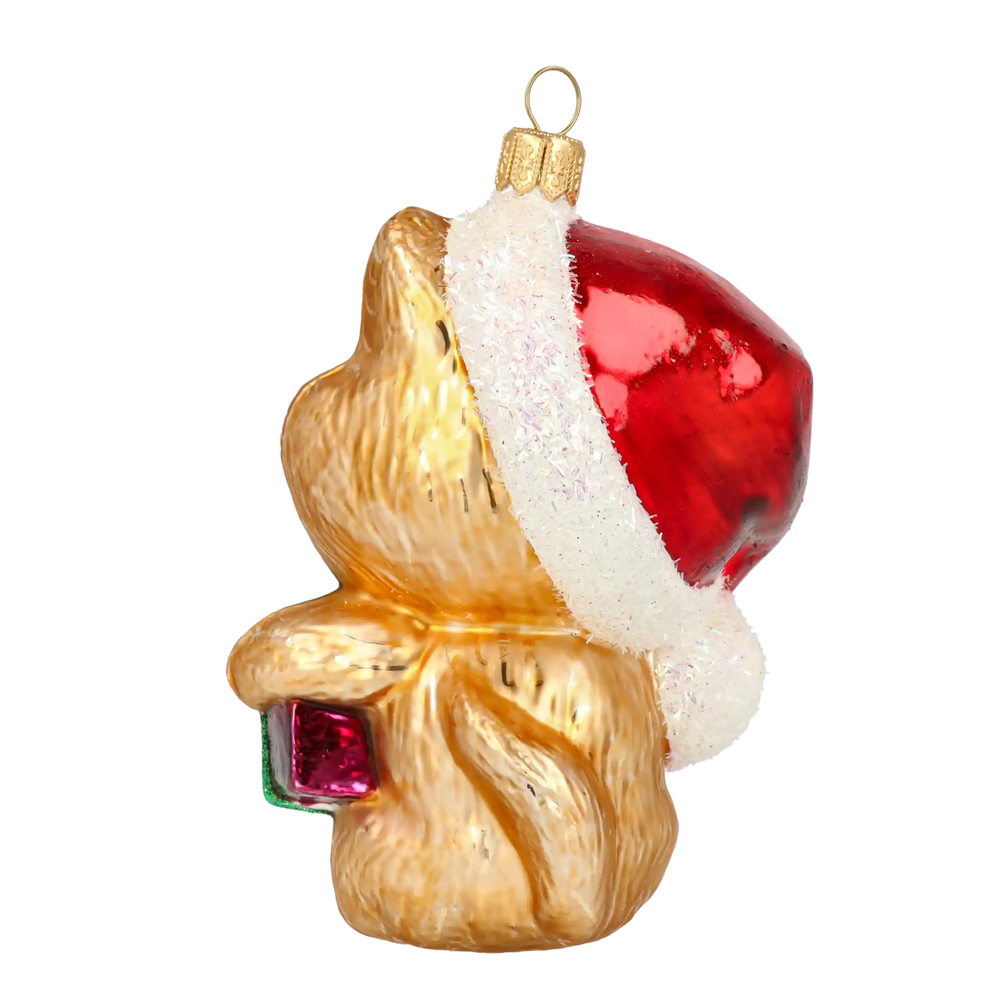 Kot z prezentem Szklana Ozdoba Kotek w czapce Mikołaja