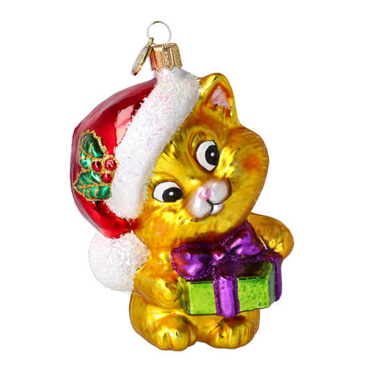 Golden Festive Kitten Premium christmas glass ornament 2020-023