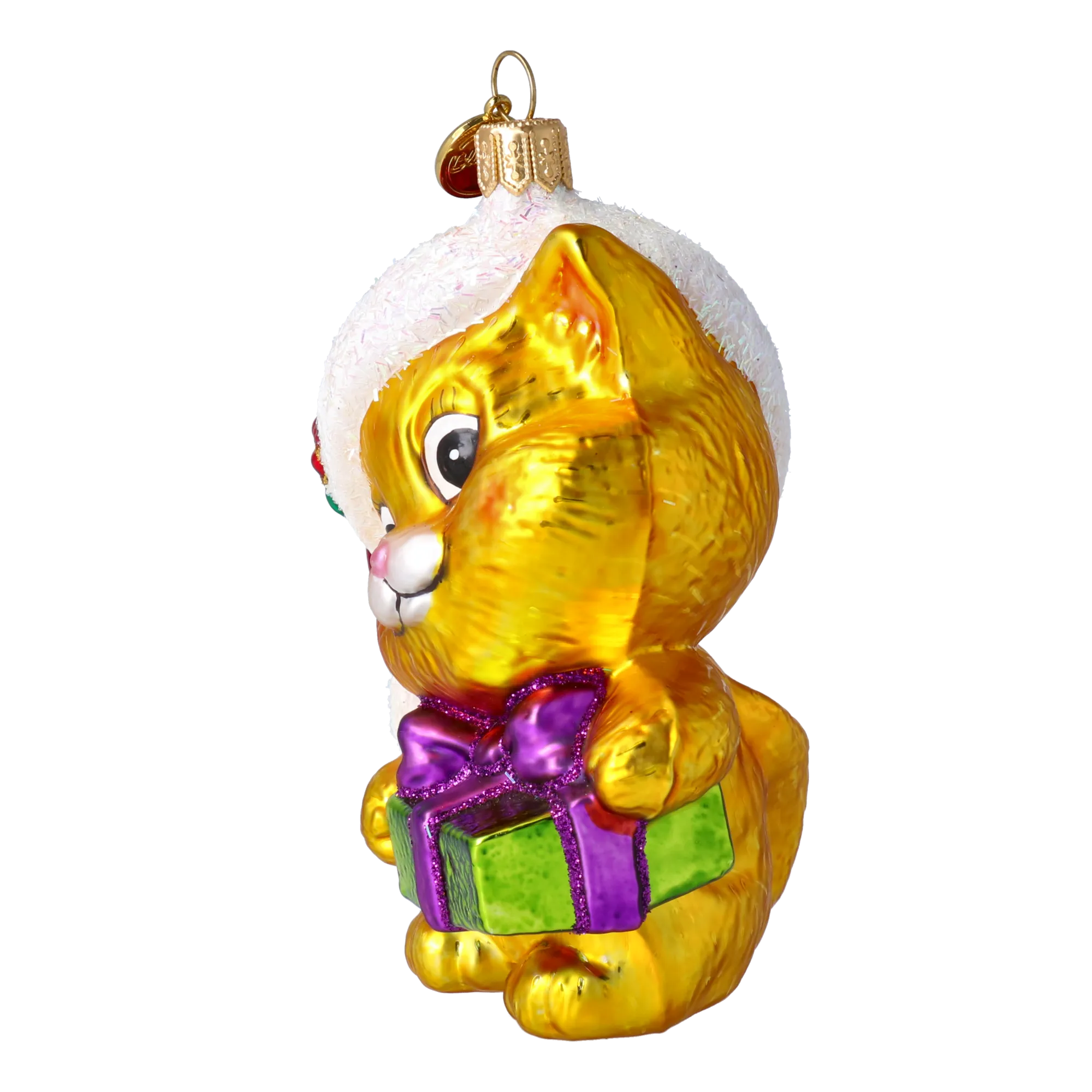 Golden Festive Kitten Premium christmas glass ornament 2020-023