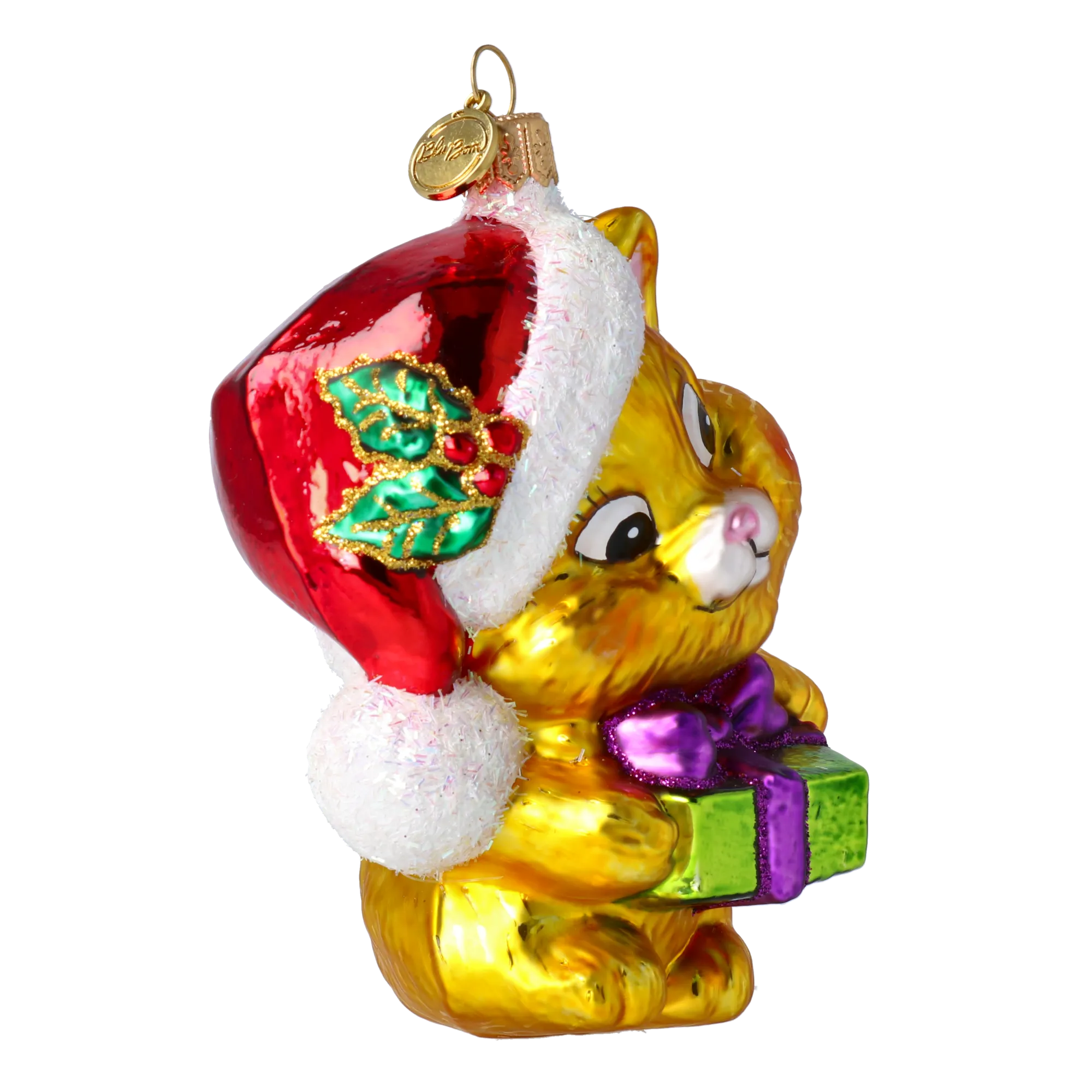 Golden Festive Kitten Premium christmas glass ornament 2020-023