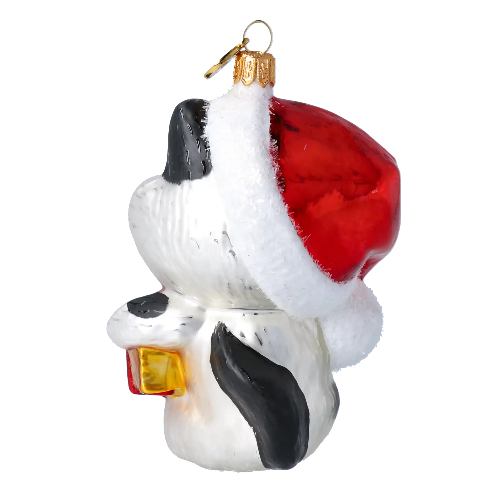 Kot z prezentem Szklana Ozdoba Kotek Łatka w czapce Mikołaja