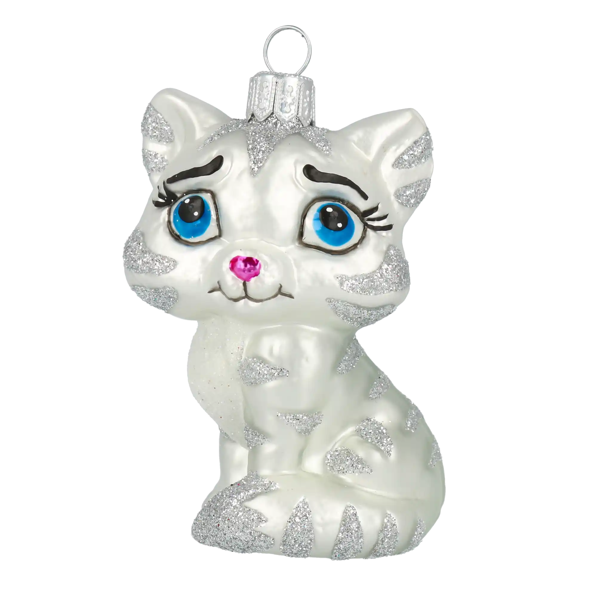 Kotek Srebrny Biały tygrysek Szklana Ozdoba Kot