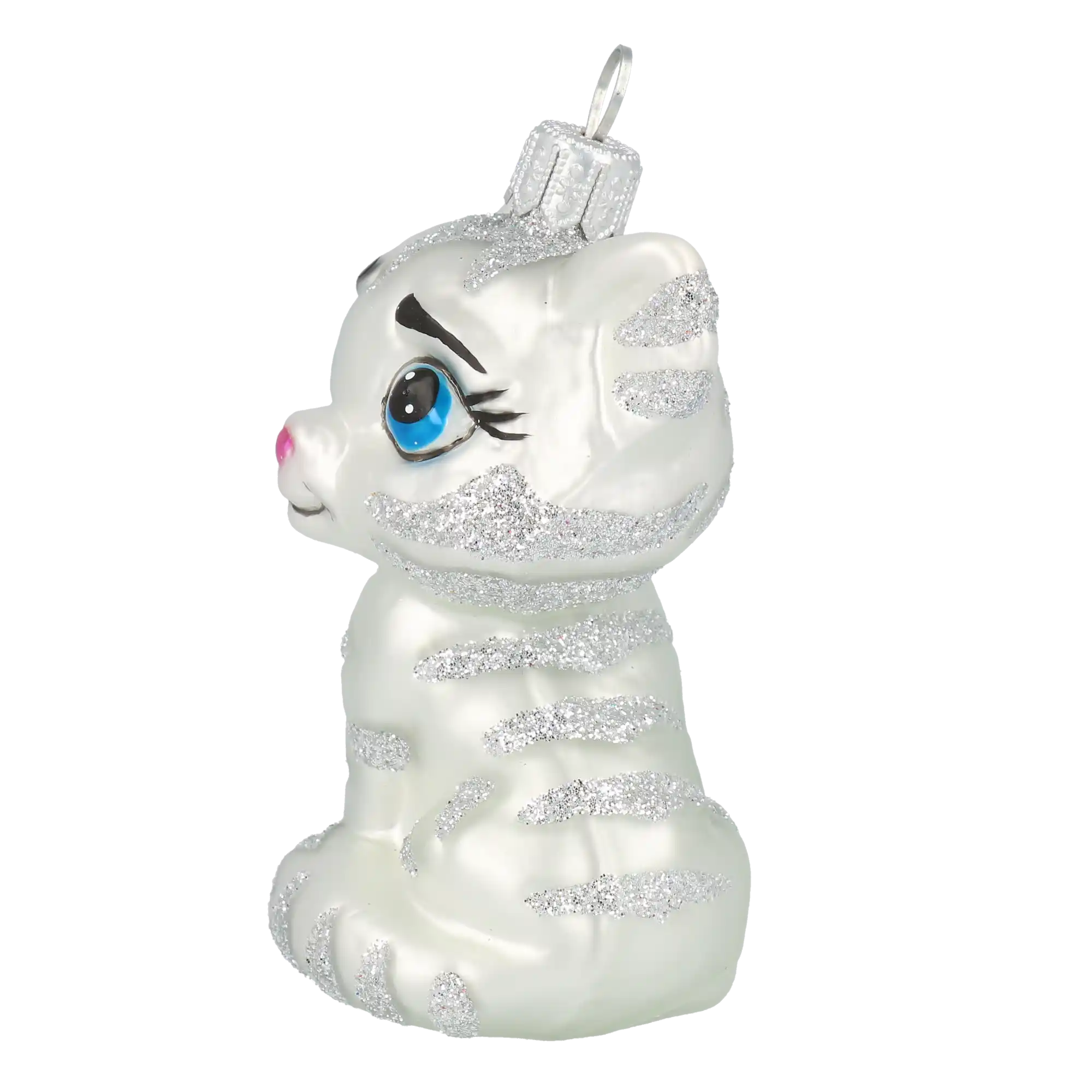 Kotek Srebrny Biały tygrysek Szklana Ozdoba Kot