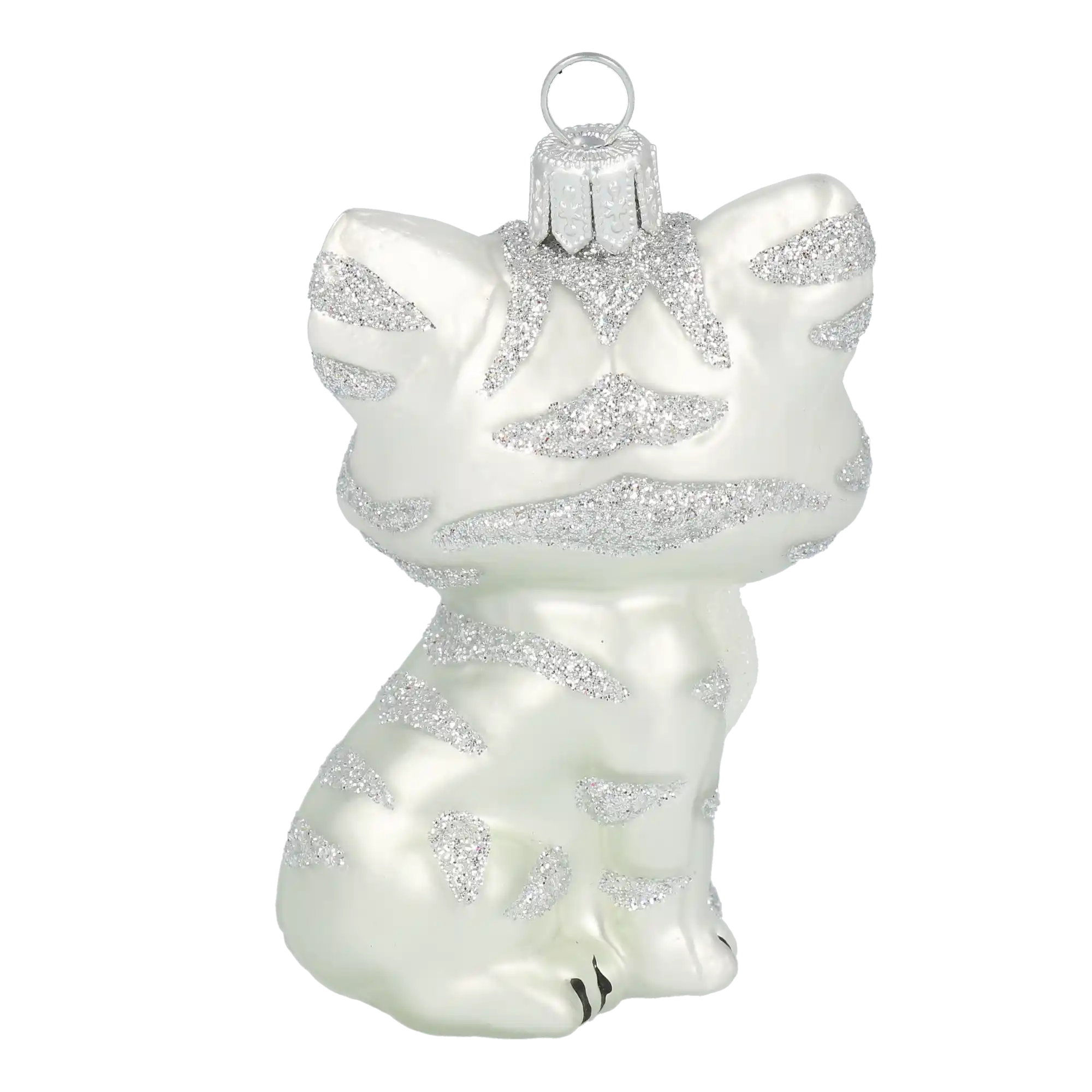 Kotek Srebrny Biały tygrysek Szklana Ozdoba Kot