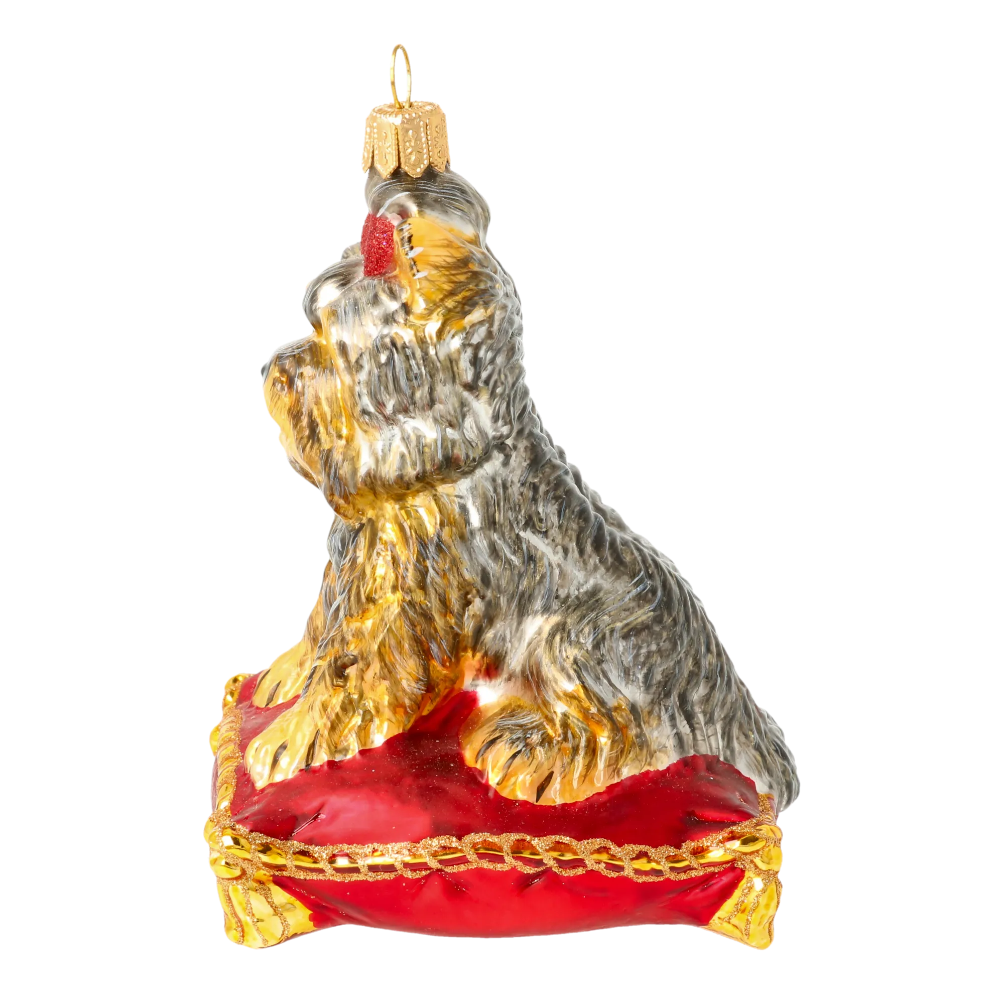Royal Yorkie on Crimson Velvet Premium christmas glass ornament 2020-041