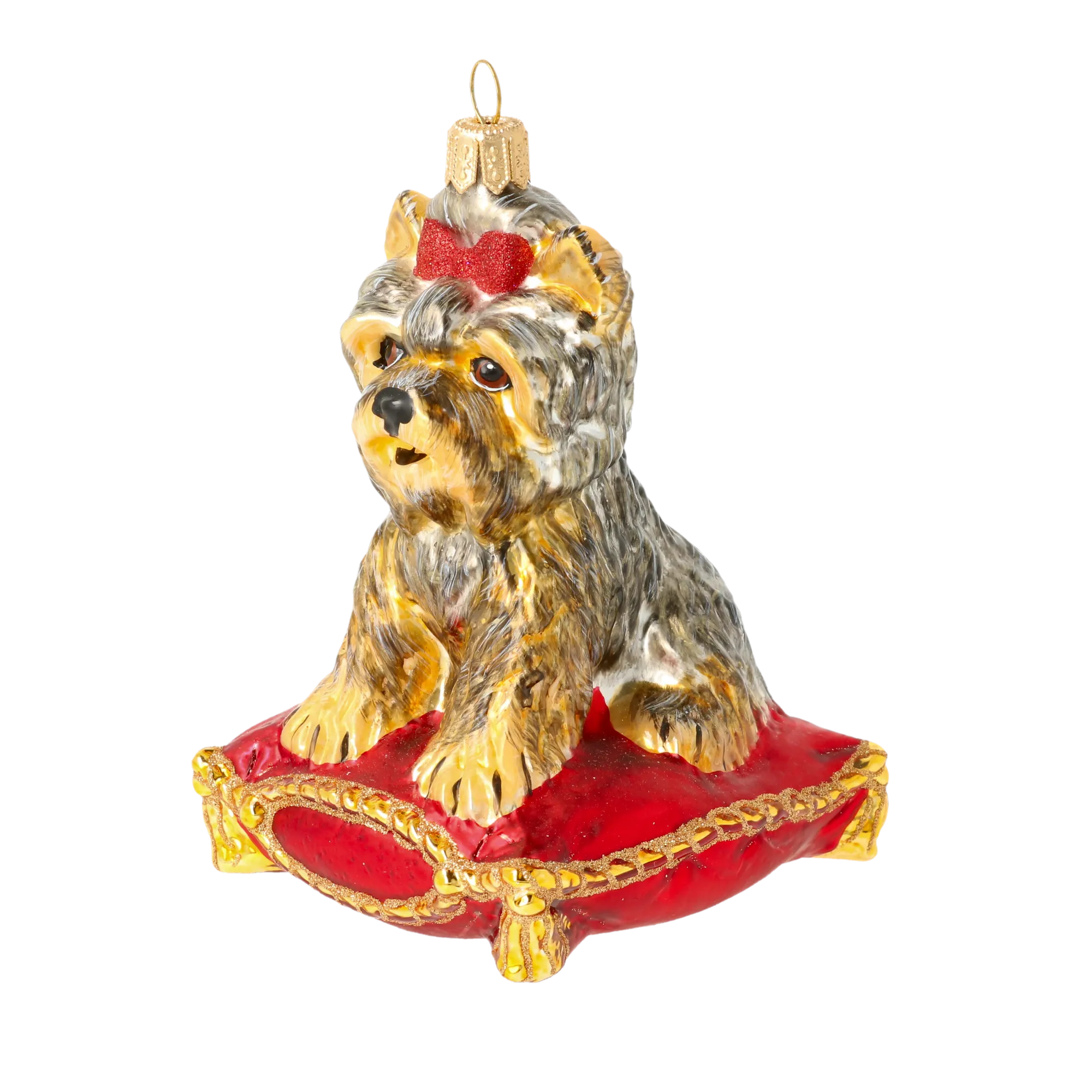 Royal Yorkie on Crimson Velvet Premium christmas glass ornament 2020-041