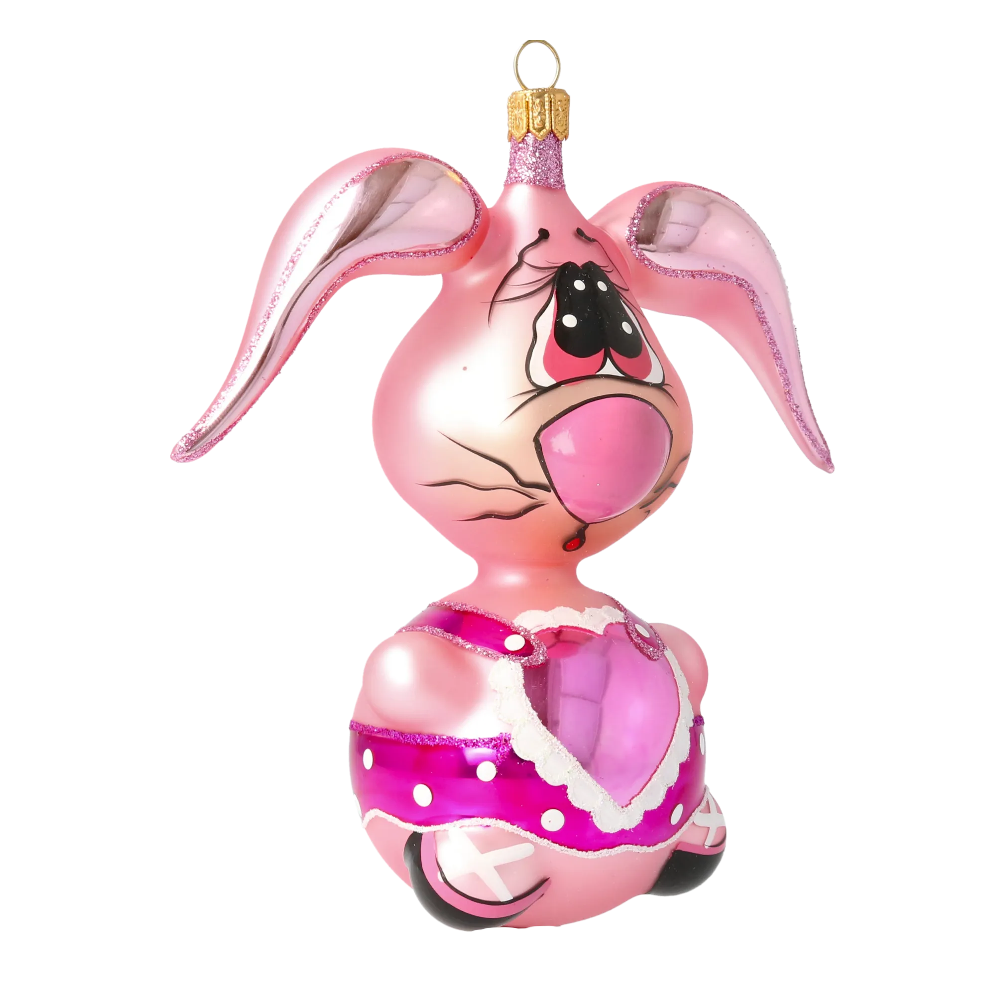 Pink Rabbit. Handmade Glass Christmas ornament. 2020-043
