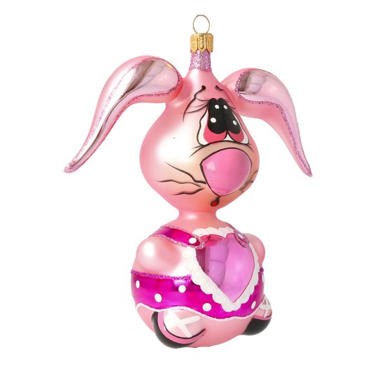 Pink Rabbit. Handmade Glass Christmas ornament. 2020-043
