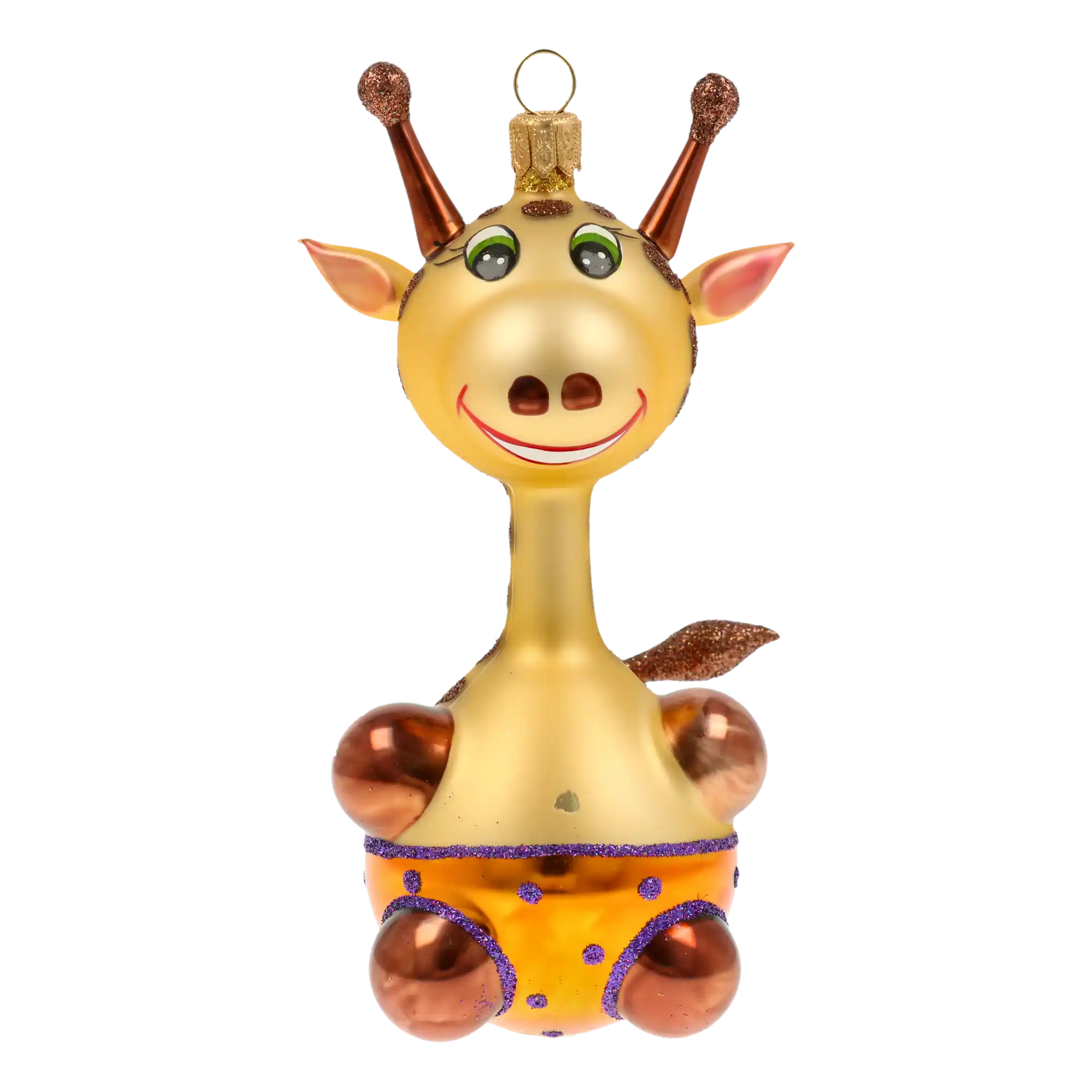 Żyrafa w pomarańczowych spodenkach Szklana Ozdoba