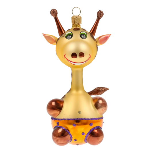 Żyrafa w pomarańczowych spodenkach Szklana Ozdoba