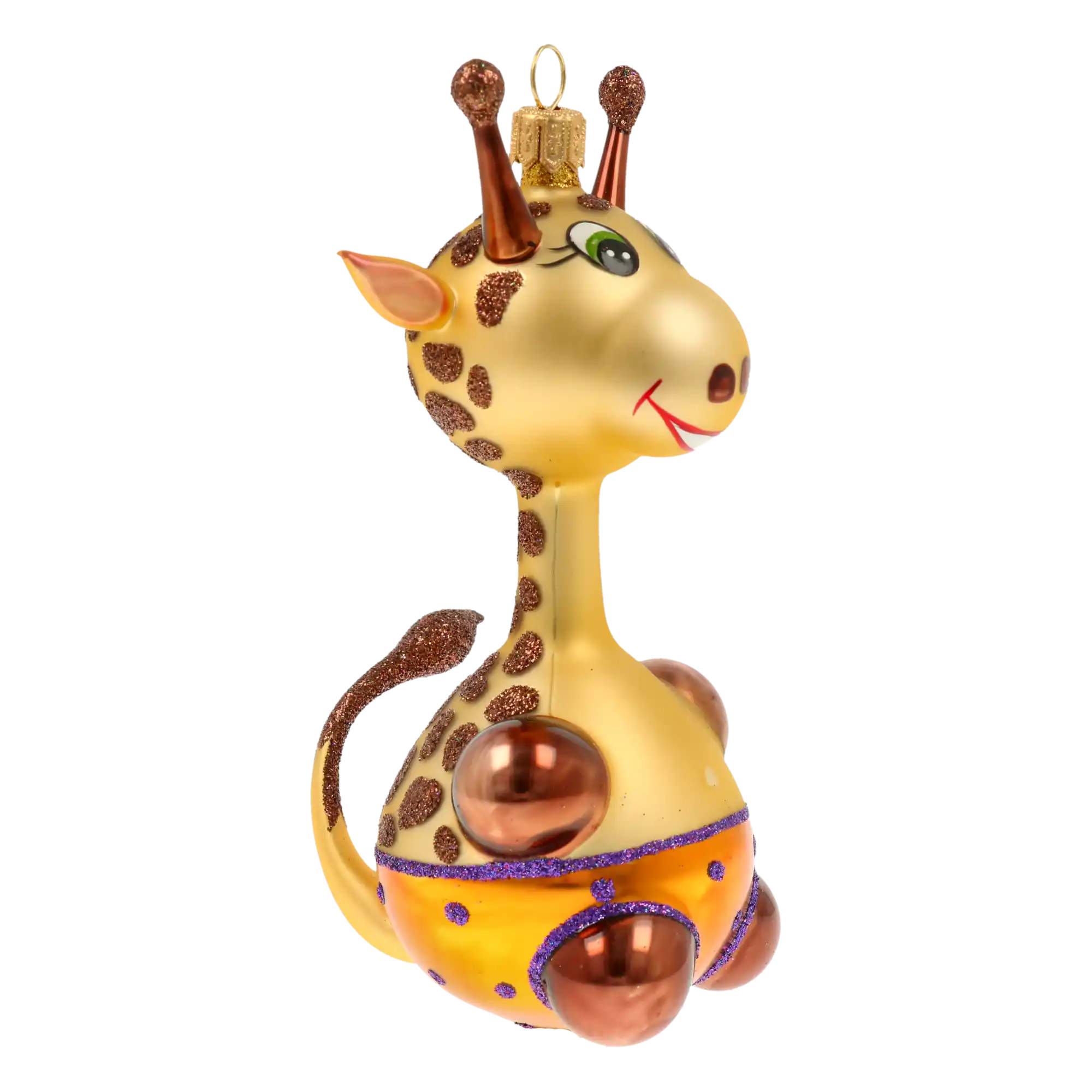 Ręcznie wykonana szklana ozdoba świąteczna Wesoła Żyrafa. dmuchanie ręczne gratis