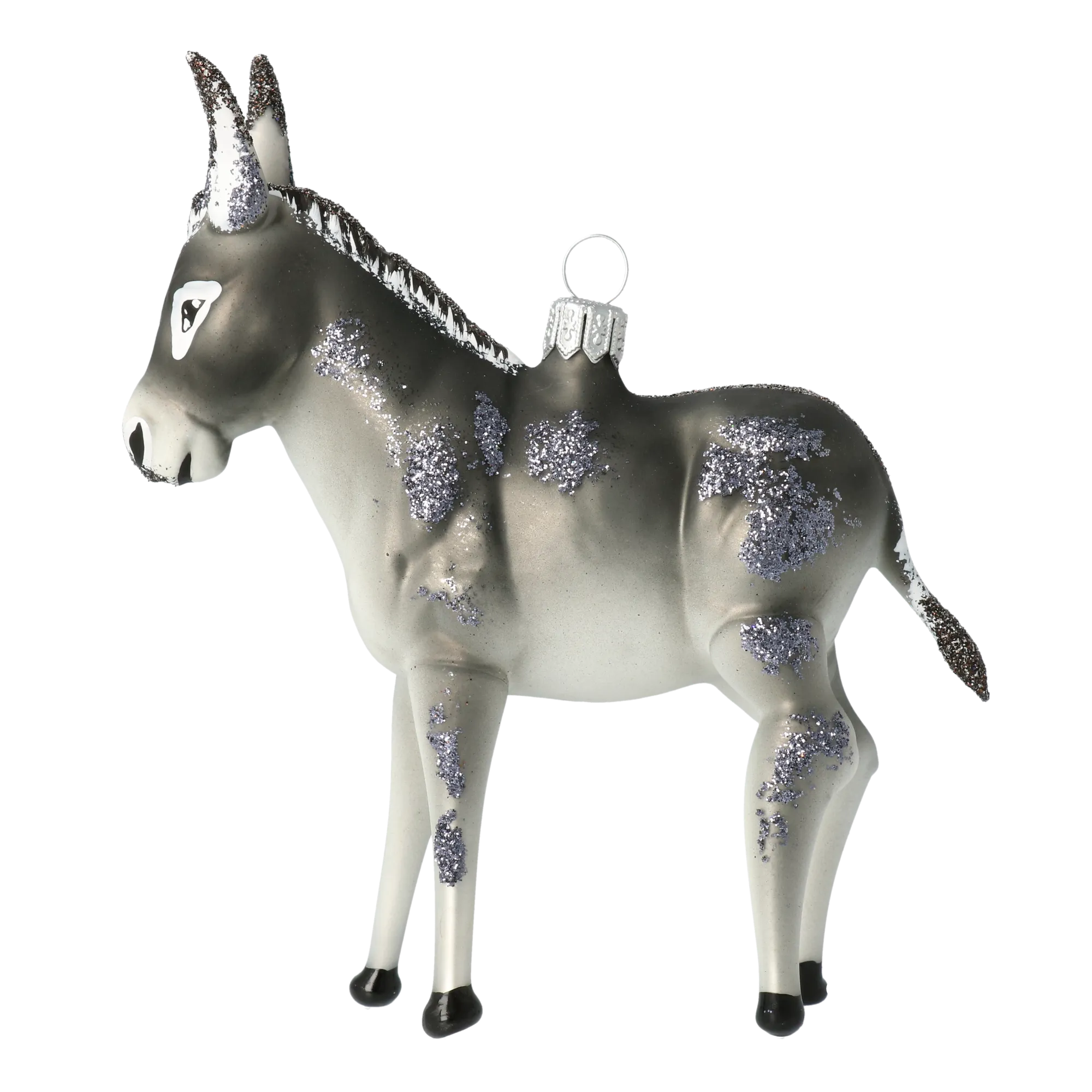 Donkey grey. Handmade Glass Christmas ornament. 2020-055