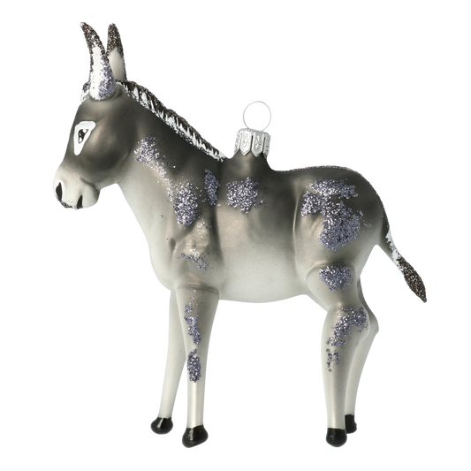 Donkey grey. Handmade Glass Christmas ornament. 2020-055