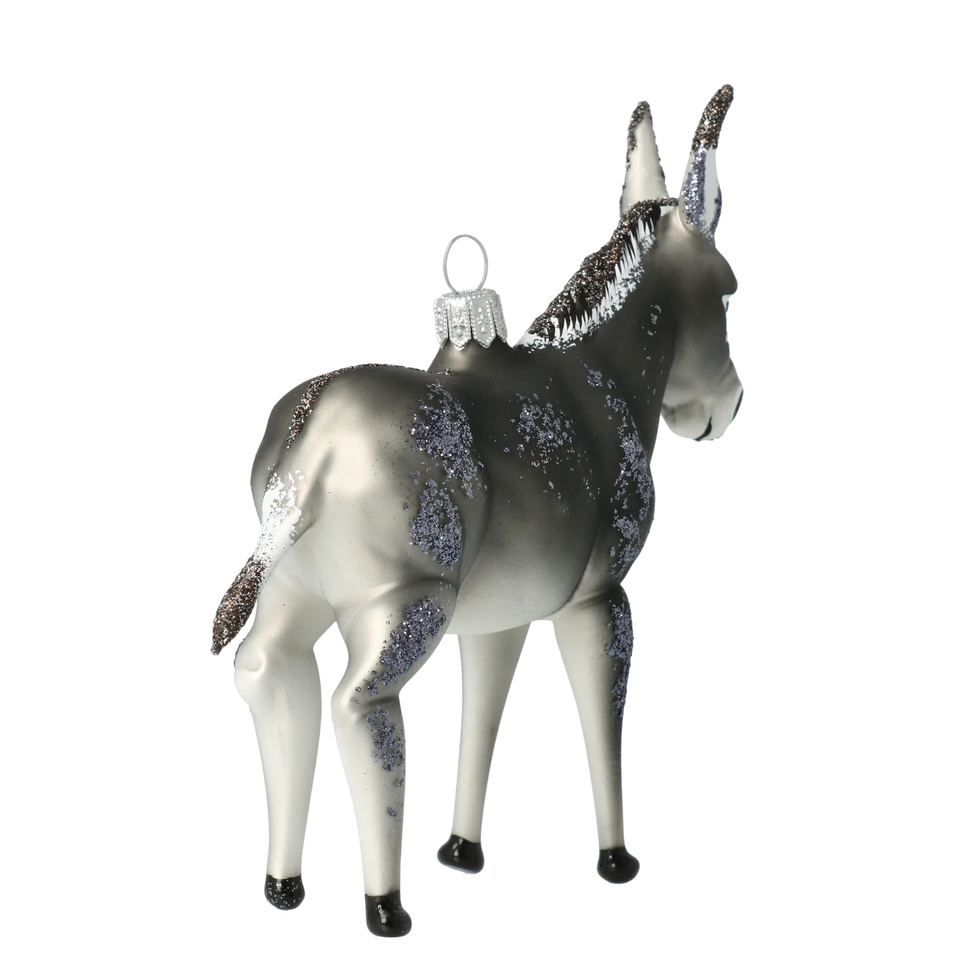 Donkey grey. Handmade Glass Christmas ornament. 2020-055