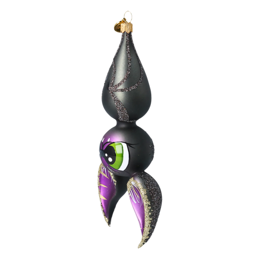 Moon Bat Hand Painted Glass Ornament. Handmade Glass Christmas ornament. 2020-065