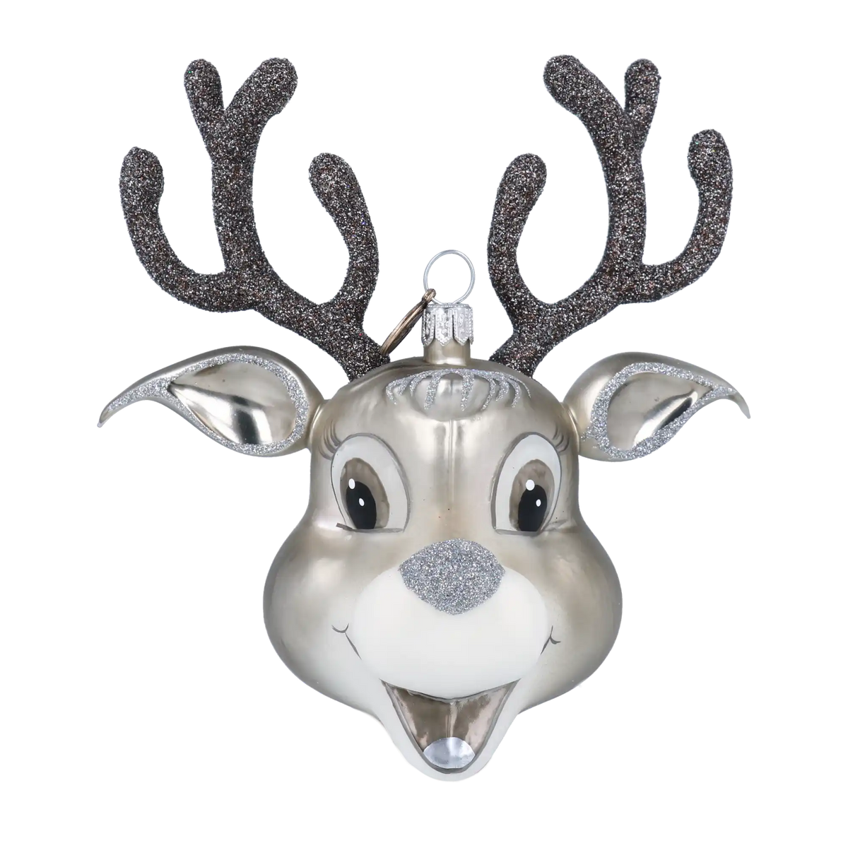 Exultant Silver Fawn | Hand-Painted Glass Ornament | Blubom 2020-089
