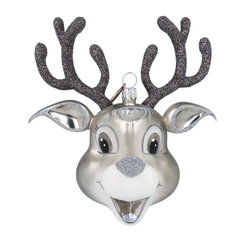 Exultant Silver Fawn | Hand-Painted Glass Ornament | Blubom 2020-089