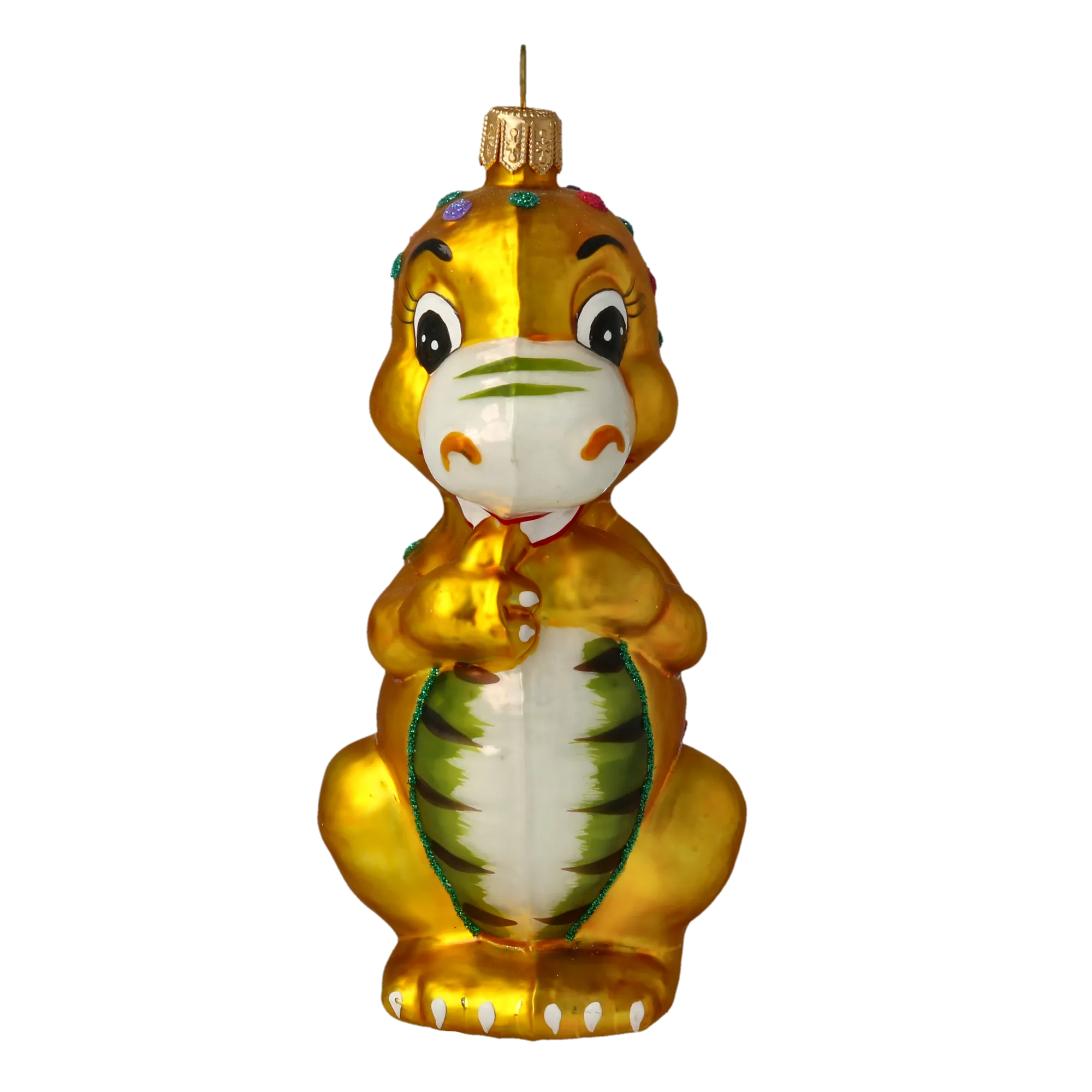 Golden Emerald Dinosaur Premium christmas glass ornament 2020-082