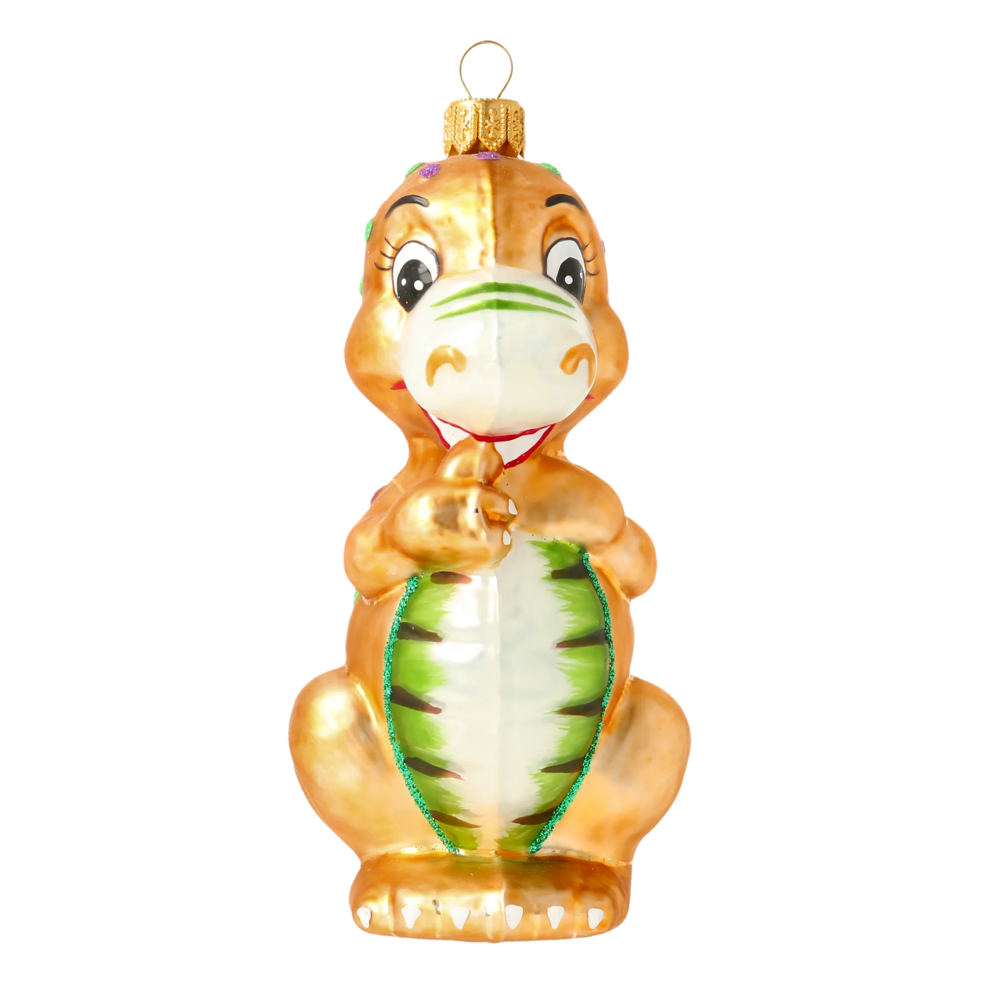 Gilded Speckled Dinosaur Premium christmas glass ornament 2020-084