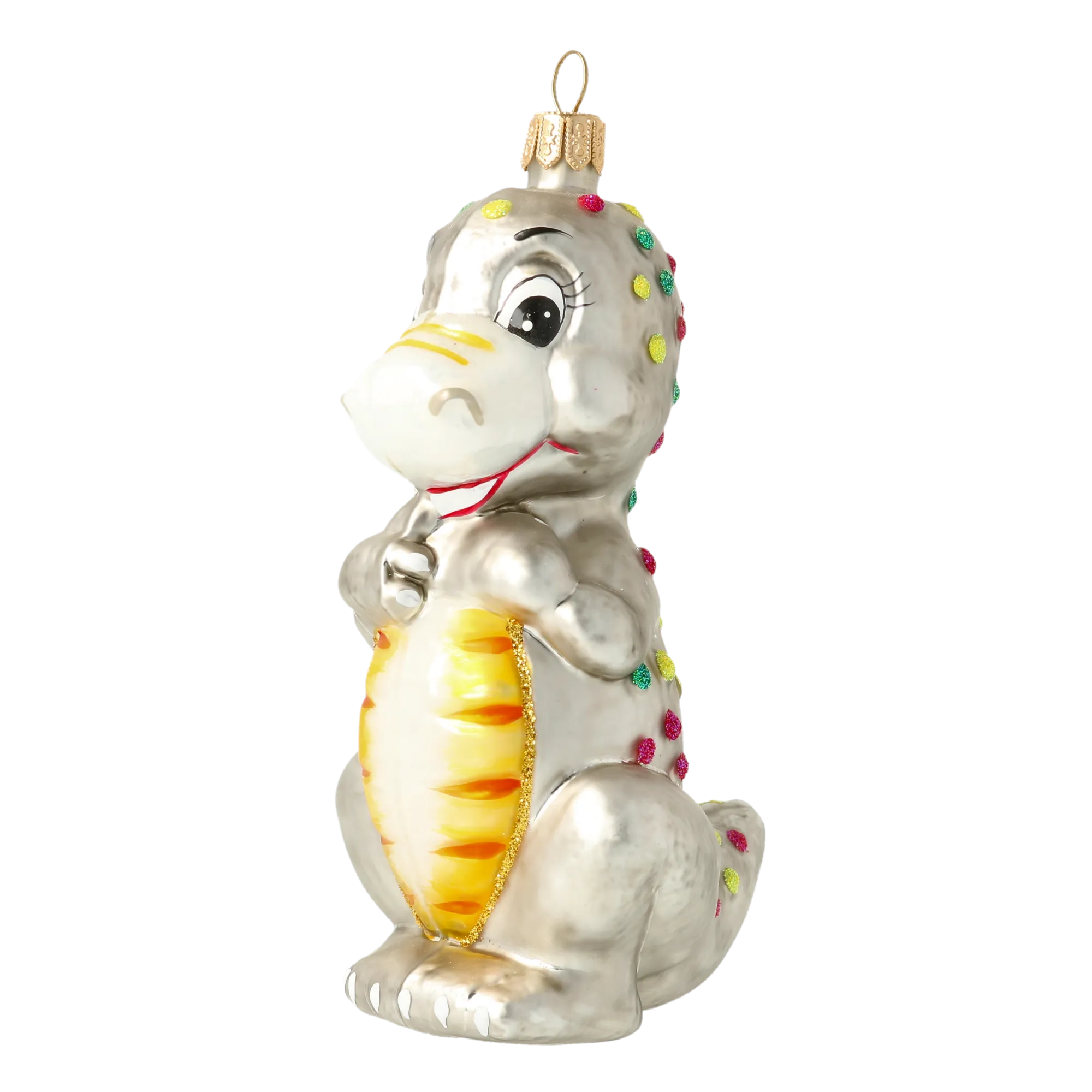 Silver Confetti Dinosaur Premium christmas glass ornament 2020-087