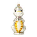 Load image into Gallery viewer, Silver Confetti Dinosaur Premium christmas glass ornament 2020-087
