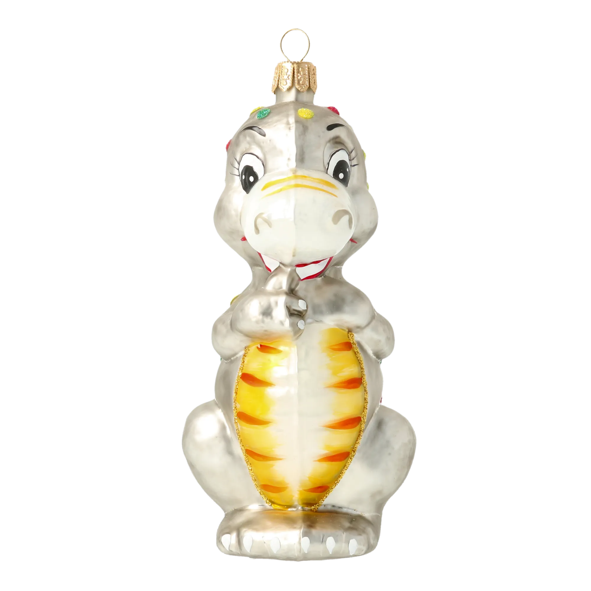 Silver Confetti Dinosaur Premium christmas glass ornament 2020-087