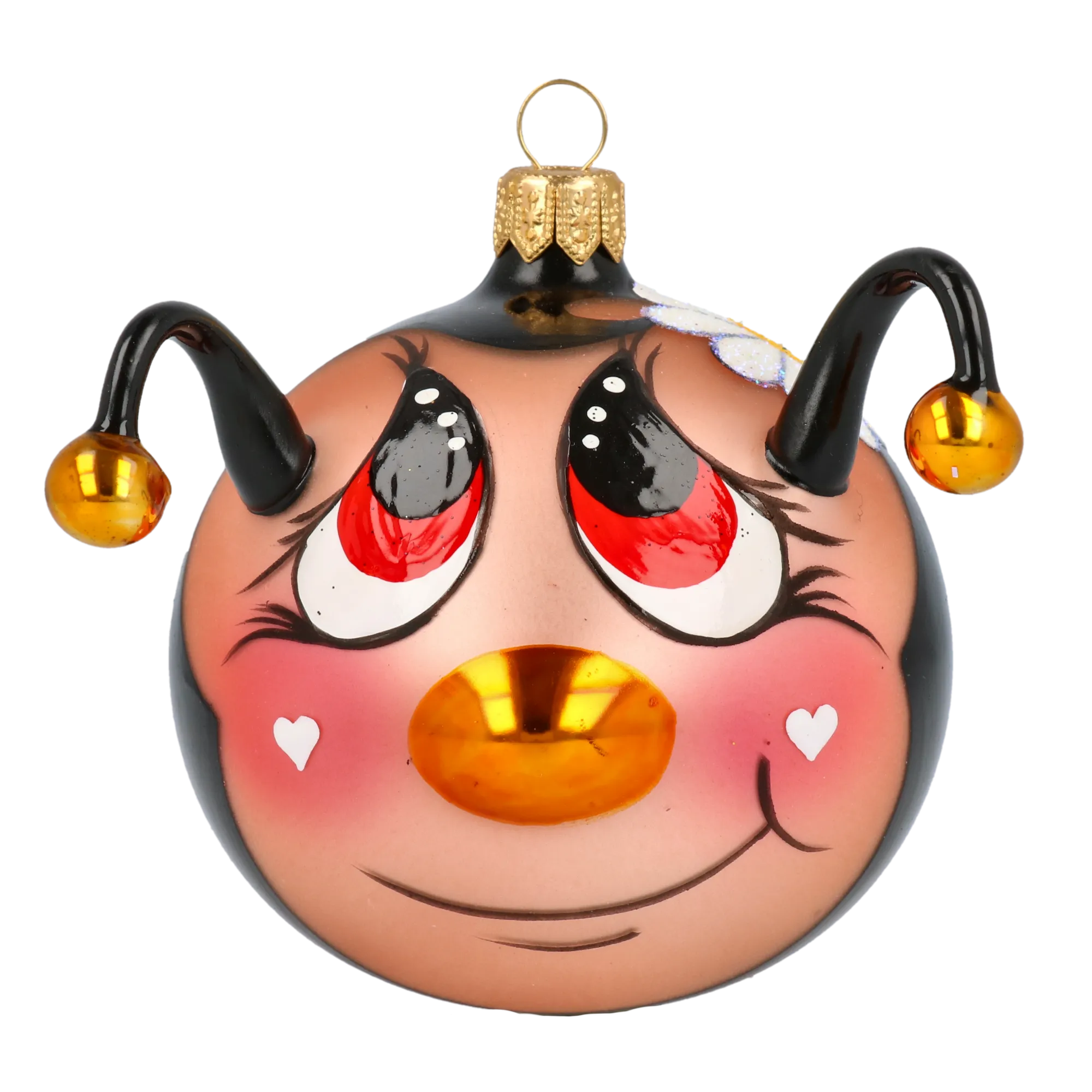 Happy Bee. Handmade Glass Christmas ornament. 2020-110