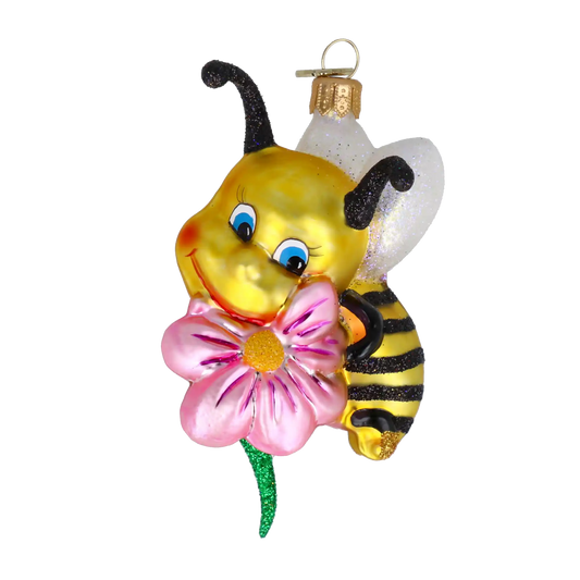 Pszczółka z różową stokrotką Szklana Ozdoba Pszczoła